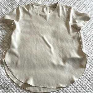 Loft, cream short sleeve, crew neck blouse